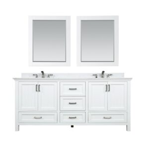 Altair 538072-AW Isla 72 Inch Double Sink Bathroom Vanity Set and Composite Carrara White Stone Countertop with Mirror