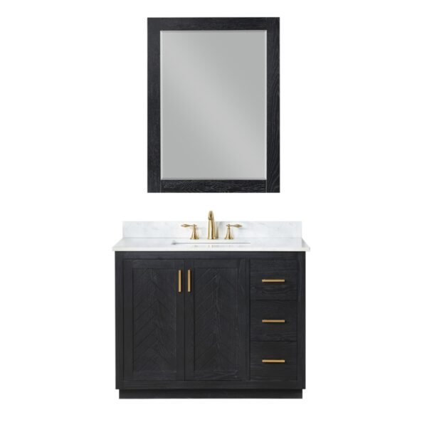 Altair 543042-GW Gazsi 42 Inch Freestanding Single Bathroom Vanity Set with Grain White Composite Stone Countertop and Mirror