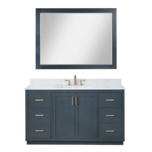 Altair 543060S-GW Gazsi 60 Inch Freestanding Single Bathroom Vanity Set with Grain White Composite Stone Countertop and Mirror