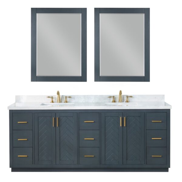 Altair 543084-GW Gazsi 84 Inch Freestanding Double Bathroom Vanity Set with Grain White Composite Stone Countertop and Mirror