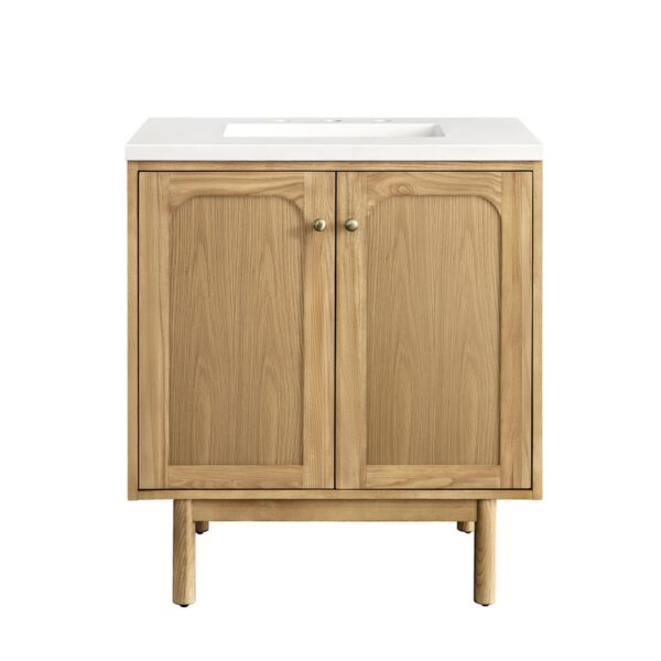 James Martin 545-V30-LNO-3WZ Laurent 30 Inch Single Vanity in Light Natural Oak with 3cm White Zeus Top