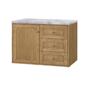 James Martin 545-V36-LNO-3CAR Laurent 36 Inch Light Natural Oak Single Sink Vanity with 3 cm Carrara Marble Top