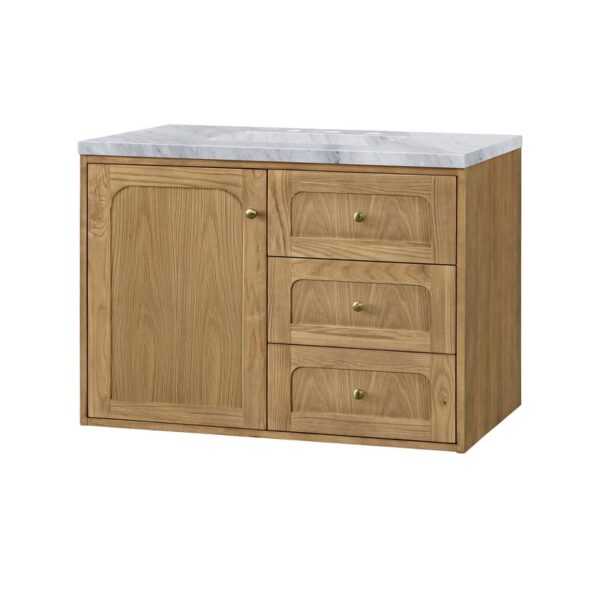 James Martin 545-V36-LNO-3CAR Laurent 36 Inch Light Natural Oak Single Sink Vanity with 3 cm Carrara Marble Top