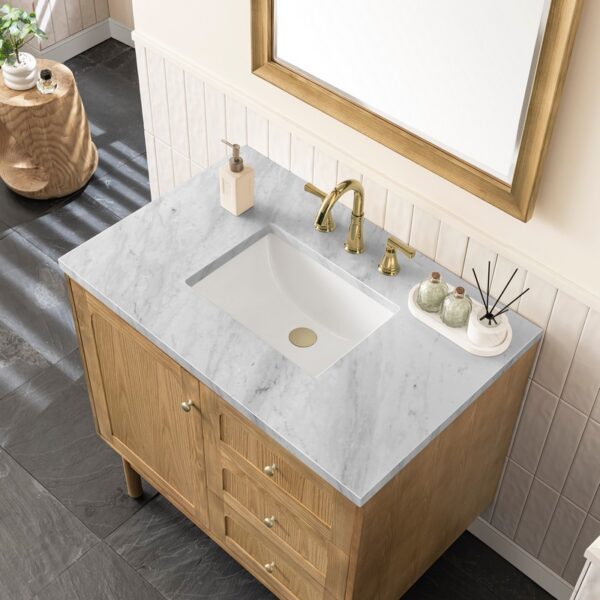 James Martin 545-V36-LNO-3CAR Laurent 36 Inch Light Natural Oak Single Sink Vanity with 3 cm Carrara Marble Top