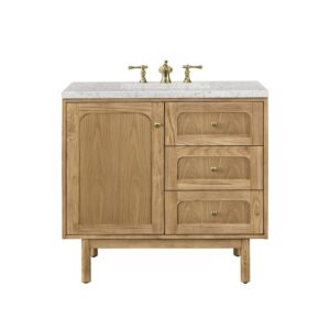 James Martin 545-V36-LNO-3EJP Laurent 36 Inch Light Natural Oak Single Sink Vanity with 3 cm Eternal Jasmine Pearl Top