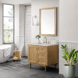 James Martin 545-V36-LNO-3EJP Laurent 36 Inch Light Natural Oak Single Sink Vanity with 3 cm Eternal Jasmine Pearl Top