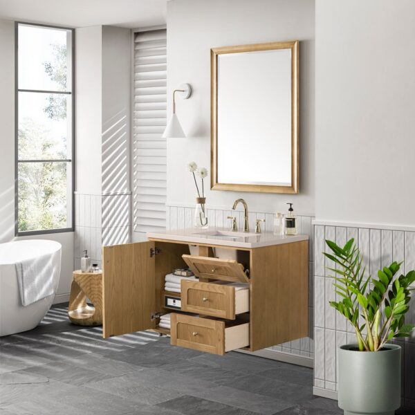 James Martin 545-V36-LNO-3EMR Laurent 36 Inch Light Natural Oak Single Sink Vanity with 3 cm Eternal Marfil Top