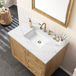 James Martin 545-V36-LNO-3ENC Laurent 36 Inch Light Natural Oak Single Sink Vanity with 3 cm Ethereal Noctis Top