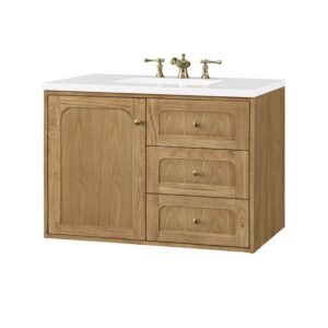 James Martin 545-V36-LNO-3WZ Laurent 36 Inch Single Vanity in Light Natural Oak with 3cm White Zeus Top