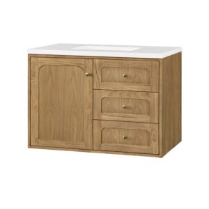 James Martin 545-V36-LNO-3WZ Laurent 36 Inch Single Vanity in Light Natural Oak with 3cm White Zeus Top