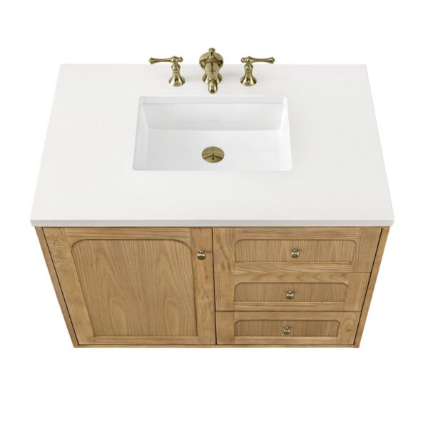 James Martin 545-V36-LNO-3WZ Laurent 36 Inch Single Vanity in Light Natural Oak with 3cm White Zeus Top