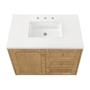 James Martin 545-V36-LNO-3WZ Laurent 36 Inch Single Vanity in Light Natural Oak with 3cm White Zeus Top