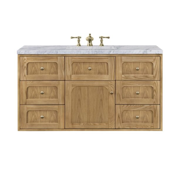 James Martin 545-V48-LNO-3CAR Laurent 48 Inch Light Natural Oak Single Sink Vanity with 3 cm Carrara Marble Top