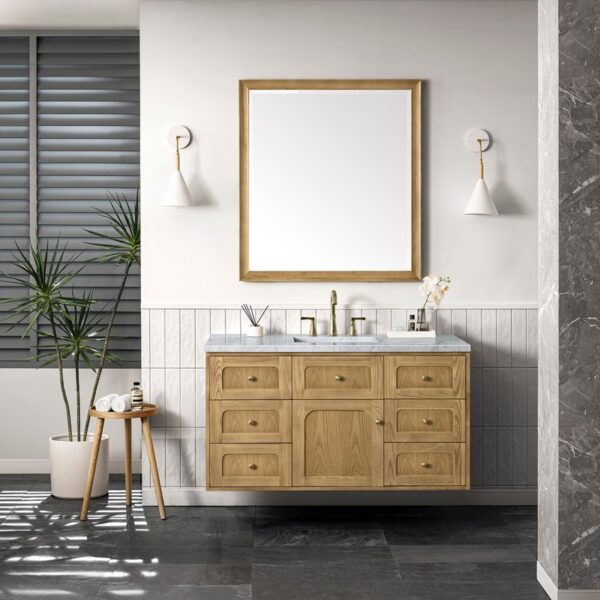 James Martin 545-V48-LNO-3CAR Laurent 48 Inch Light Natural Oak Single Sink Vanity with 3 cm Carrara Marble Top