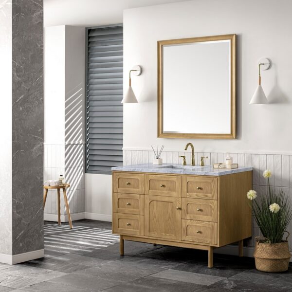 James Martin 545-V48-LNO-3CAR Laurent 48 Inch Light Natural Oak Single Sink Vanity with 3 cm Carrara Marble Top