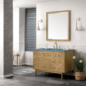 James Martin 545-V48-LNO-3CBL Laurent 48 Inch Light Natural Oak Single Sink Vanity with 3 cm Cala Blue Top