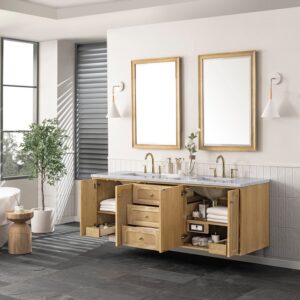 James Martin 545-V72-LNO-3CAR Laurent 72 Inch Light Natural Oak Double Sink Vanity with 3 cm Carrara Marble Top