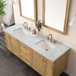 James Martin 545-V72-LNO-3CAR Laurent 72 Inch Light Natural Oak Double Sink Vanity with 3 cm Carrara Marble Top