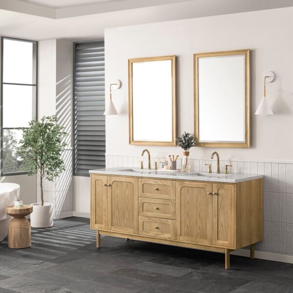 James Martin 545-V72-LNO-3EJP Laurent 72 Inch Light Natural Oak Double Sink Vanity with 3 cm Eternal Jasmine Pearl Top