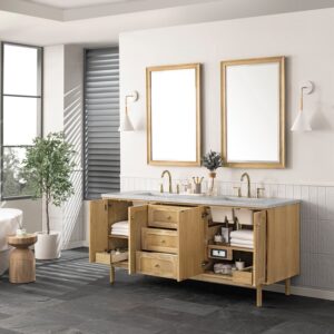 James Martin 545-V72-LNO-3EJP Laurent 72 Inch Light Natural Oak Double Sink Vanity with 3 cm Eternal Jasmine Pearl Top