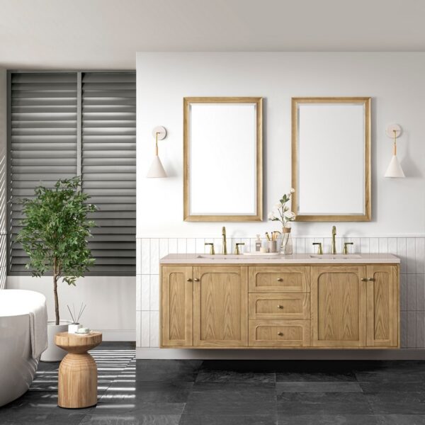 James Martin 545-V72-LNO-3EMR Laurent 72 Inch Light Natural Oak Double Sink Vanity with 3 cm Eternal Marfil Top