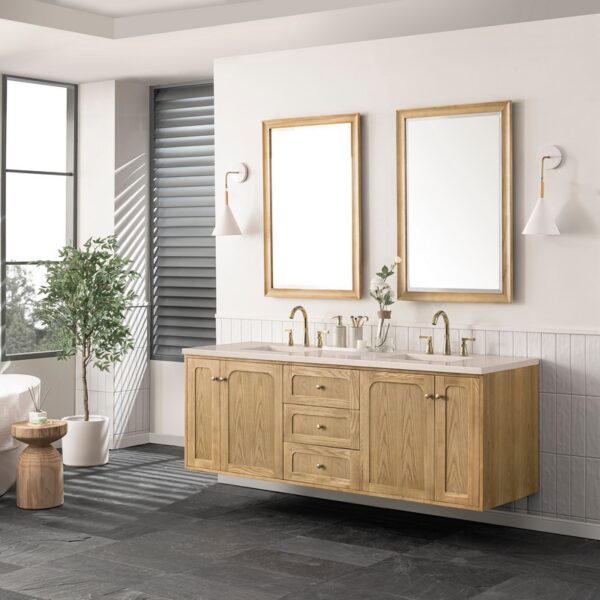 James Martin 545-V72-LNO-3EMR Laurent 72 Inch Light Natural Oak Double Sink Vanity with 3 cm Eternal Marfil Top