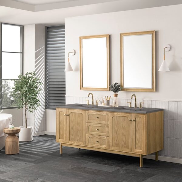 James Martin 545-V72-LNO-3GEX Laurent 72 Inch Light Natural Oak Double Sink Vanity with 3 cm Grey Expo Top