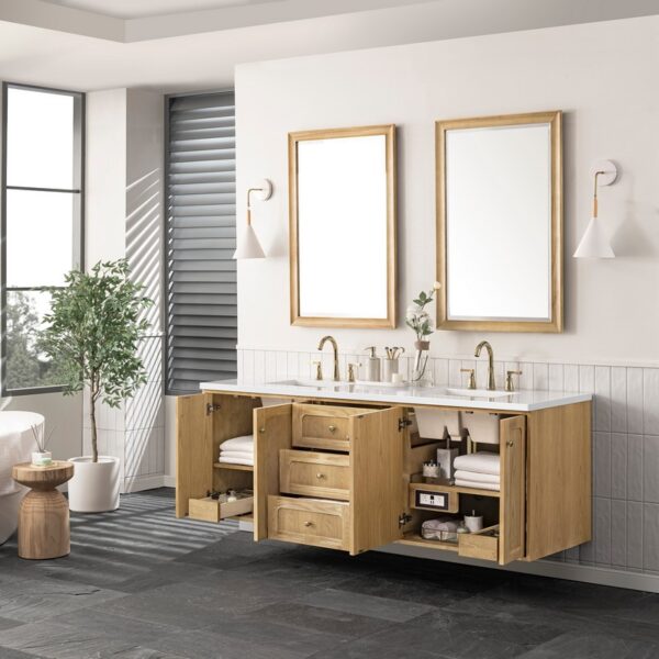 James Martin 545-V72-LNO-3WZ Laurent 72 Inch Double Vanity in Light Natural Oak with 3cm White Zeus Top