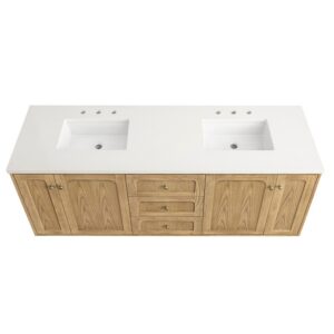 James Martin 545-V72-LNO-3WZ Laurent 72 Inch Double Vanity in Light Natural Oak with 3cm White Zeus Top