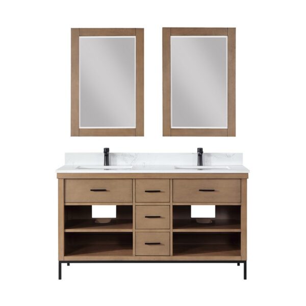 Altair 545060-AW Kesia 60 Inch Double Sink Bathroom Vanity with Carrara White Composite Stone Countertop