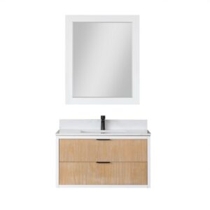 Altair 547036-AW Dione 36 Inch Single Sink Bathroom Vanity with Carrara White Composite Stone Countertop with Mirror