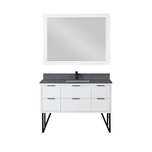 Altair 548048-CG Helios 48 Inch Single Sink Bathroom Vanity with Concrete Gray Composite Stone Countertop with Mirror