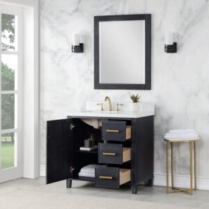 Altair 549036-BO-AW Weiser 36 Inch Single Sink Bathroom Vanity with Carrara White Composite Stone Countertop with Mirror