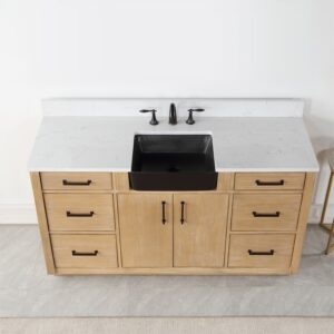 Altair 550060S-WP-AW-NM Novago 60 Inch Single Sink Bathroom Vanity with Carrara White Composite Stone Countertop and Farmhouse Sink without Mirror