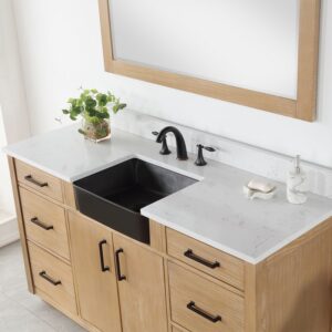 Altair 550060S-WP-AW Novago 60 Inch Single Sink Bathroom Vanity with Carrara White Composite Stone Countertop and Farmhouse Sink with Mirror