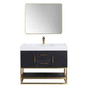 Altair 552042G-WH Bianco 42 Inch Brushed Gold Support Base Freestanding Single Bathroom Vanity with White Composite Stone Countertop and Mirror