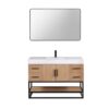 Altair 552048DB-LB-WH Bianco 48D Inch Matte Black Support Base Freestanding Single Bathroom Vanity in Light Brown with White Composite Stone Countertop and Mirror