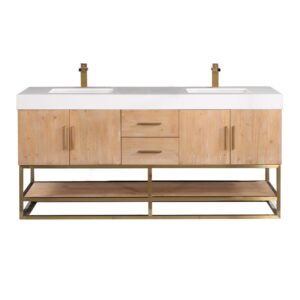 Altair 552072-LB-WH-NM Bianco 71 5/8 Inch Double Bathroom Vanity in Light Brown with White Composite Stone Countertop without Mirror