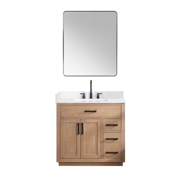 Altair 557036-GW Gavino 35 1/4 Inch Single Bathroom Vanity with White Composite Stone Countertop and Mirror