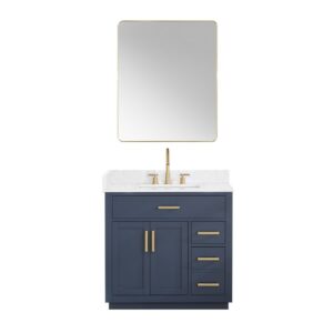 Altair 557036-GW Gavino 35 1/4 Inch Single Bathroom Vanity with White Composite Stone Countertop and Mirror