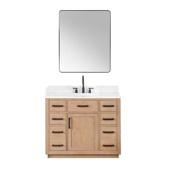 Altair 557042-GW Gavino 42 Inch Freestanding Single Bathroom Vanity with Grain White Composite Stone Countertop and Mirror