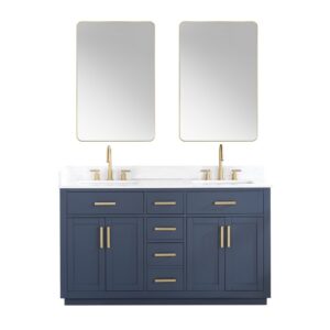 Altair 557060-GW Gavino 59 1/4 Inch Double Bathroom Vanity with White Composite Stone Countertop and Mirror