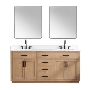 Altair 557072-GW Gavino 71 1/4 Inch Double Bathroom Vanity with White Composite Stone Countertop and Mirror