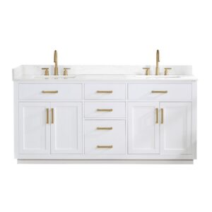 Altair 557072-GW-NM Gavino 71 1/4 Inch Double Bathroom Vanity with White Composite Stone Countertop without Mirror