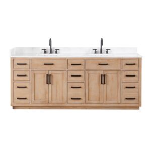 Altair 557084-GW-NM Gavino 84 Inch Freestanding Double Bathroom Vanity with Grain White Composite Stone Countertop without Mirror