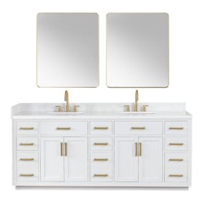 Altair 557084-GW Gavino 84 Inch Freestanding Double Bathroom Vanity with Grain White Composite Stone Countertop and Mirror