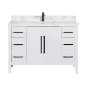 Altair 558048-W-CW Laurel 48 Inch Single Sink Bathroom Vanity with Calacatta White Quartz Stone Countertop