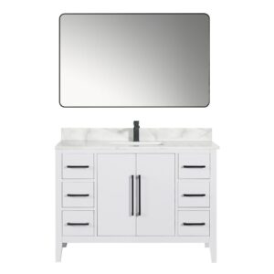 Altair 558048-W-CW Laurel 48 Inch Single Sink Bathroom Vanity with Calacatta White Quartz Stone Countertop