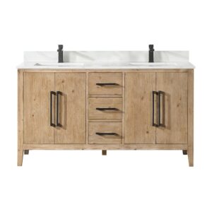 Altair 558060-W-CW Laurel 60 Inch Double Sink Bathroom Vanity with Calacatta White Quartz Stone Countertop