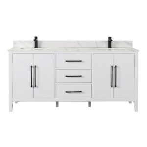 Altair 558072-W-CW Laurel 72 Inch Double Sink Bathroom Vanity with Calacatta White Quartz Stone Countertop